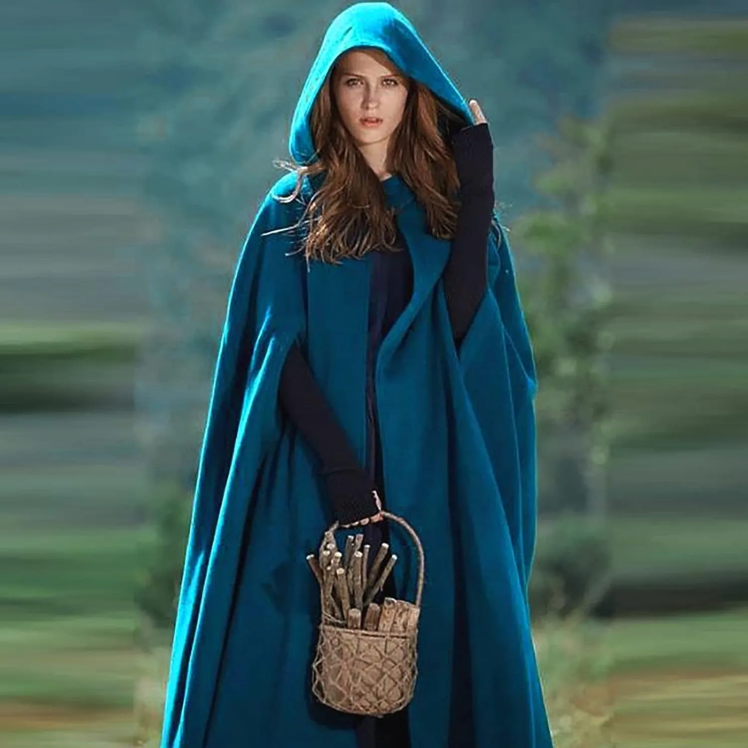 2023 Fall Fashion Windproof Hooded Open Front Cardigan, Women Long Poncho Cape Coat Winter Cloak Trench Outwear Jacket