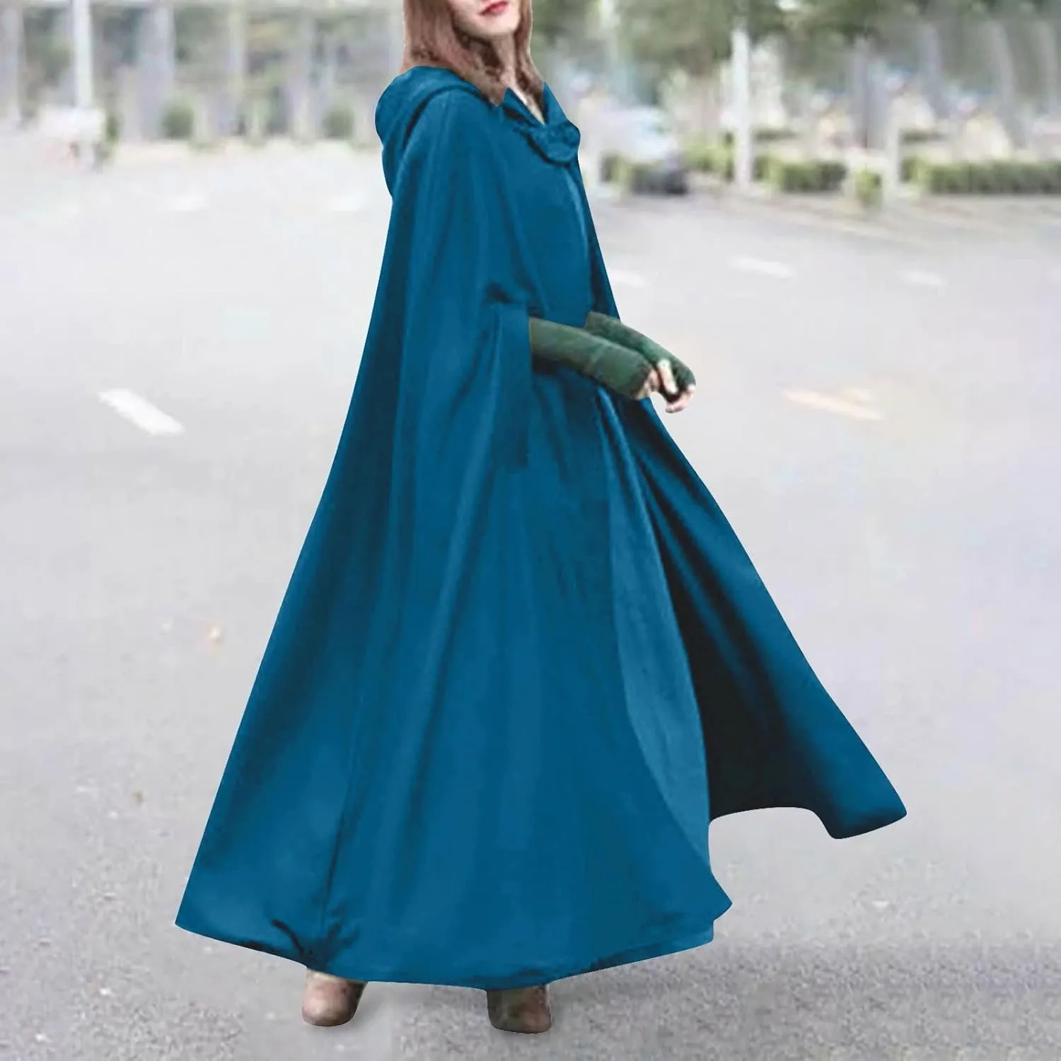 2023 Fall Fashion Windproof Hooded Open Front Cardigan, Women Long Poncho Cape Coat Winter Cloak Trench Outwear Jacket