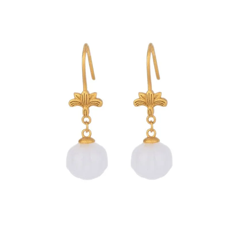 Ancient gold craft Retro court style lotus earrings for women