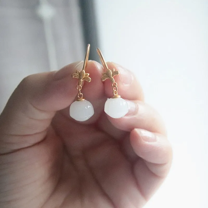 Ancient gold craft Retro court style lotus earrings for women