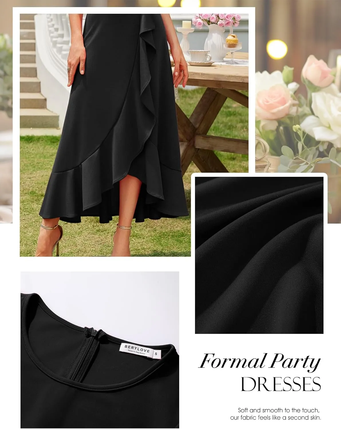 BeryLove Women Formal Party Dress Flutter Short Sleeve Wedding Cocktail Long Evening Dress