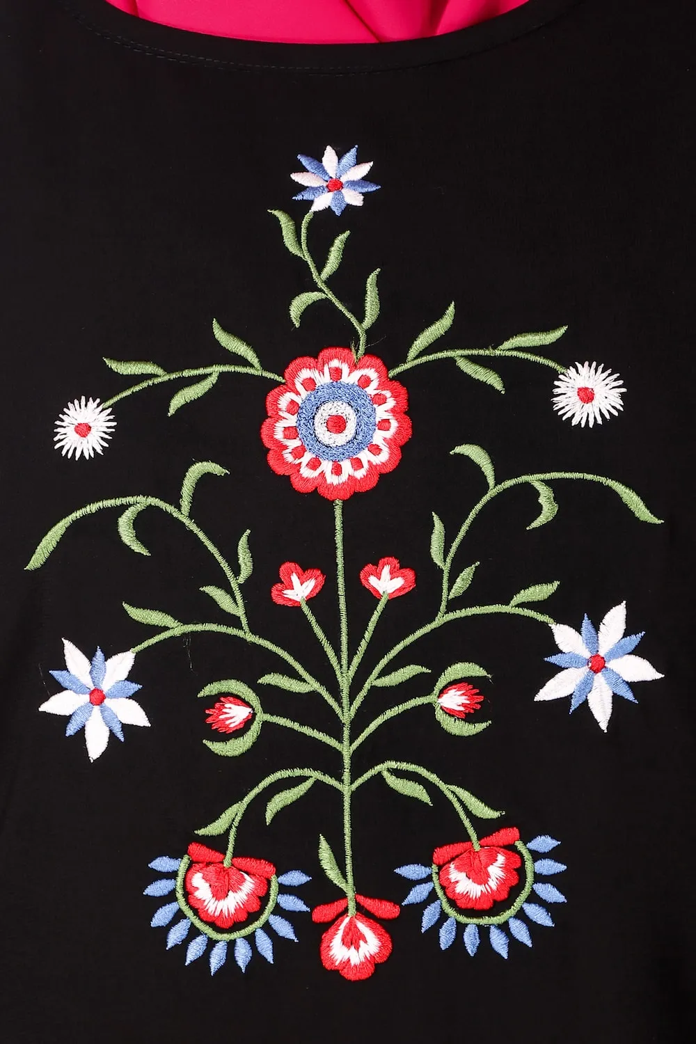 Black Floral Embroidered Nida Tunic