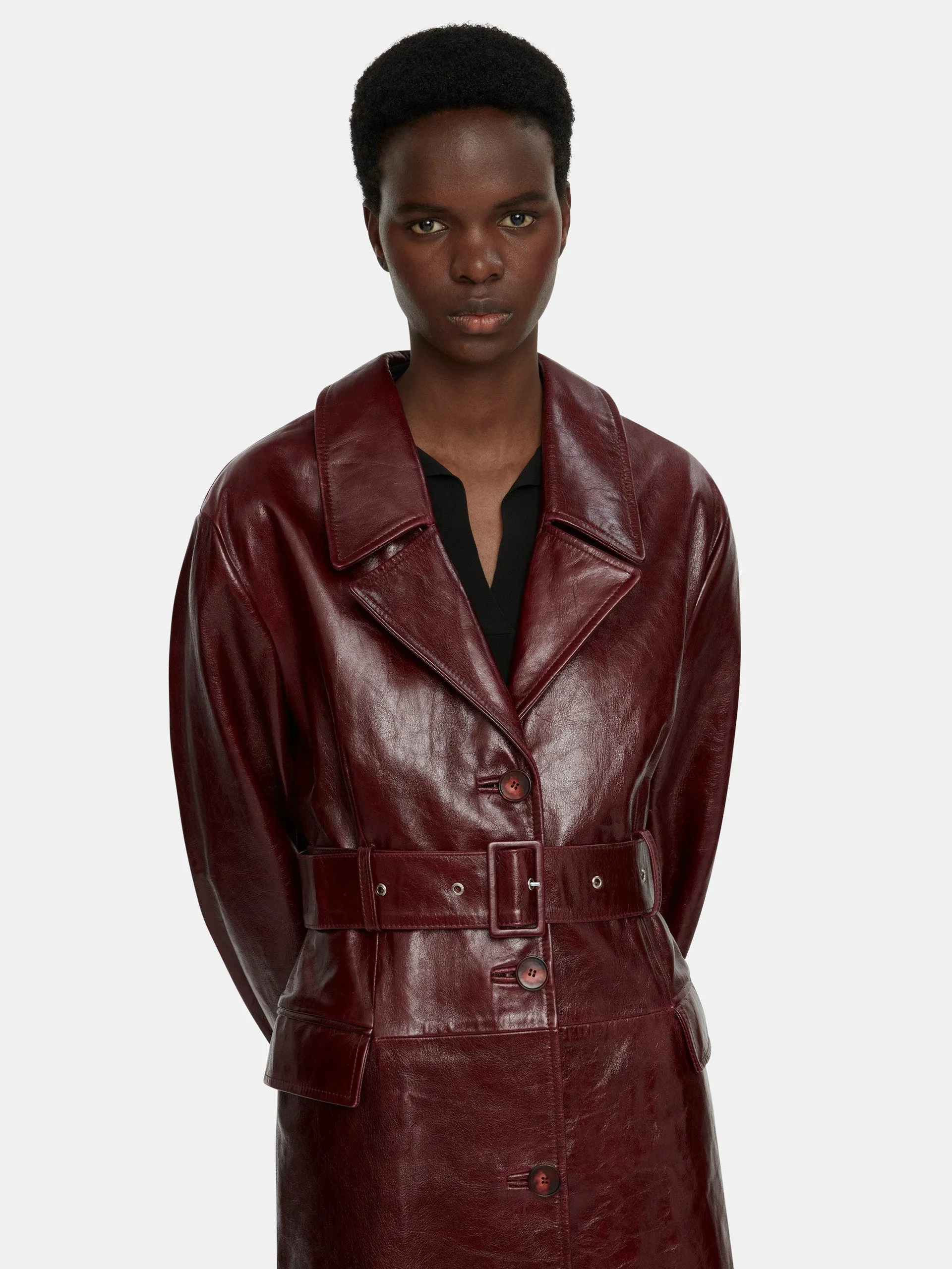 Brady trench coat in oxblood leather