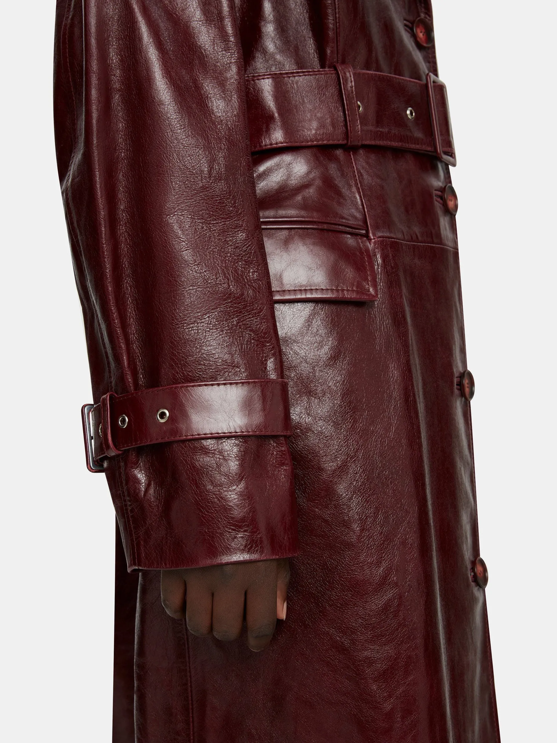 Brady trench coat in oxblood leather