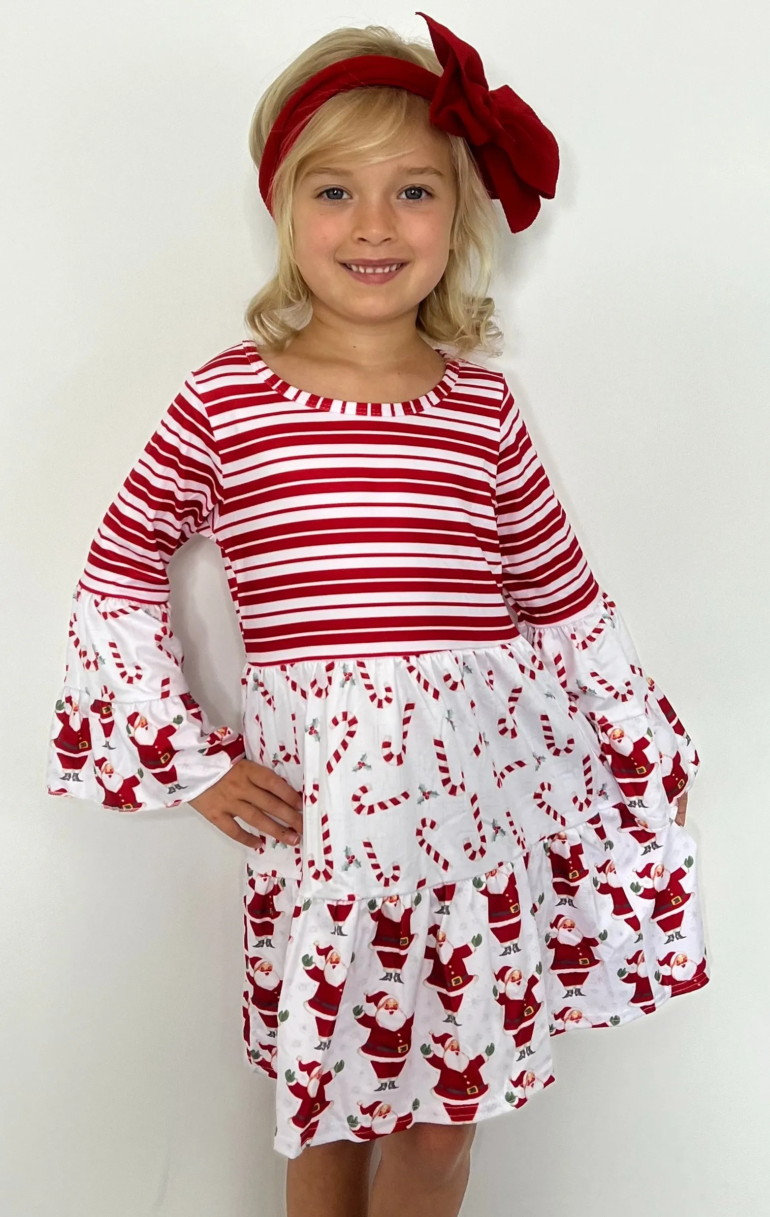 Candy Cane-Santa Triple Ruffle Dress