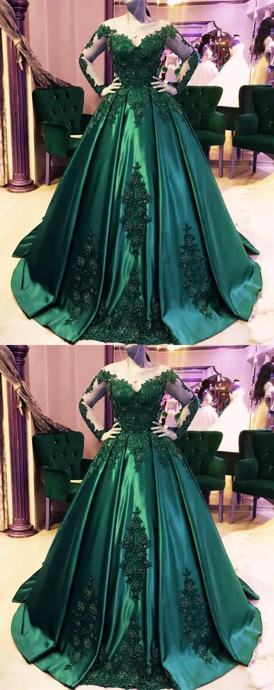 Dark Green Ball Gown Emerald Green Prom Dress, Ball Gown Wedding Dress