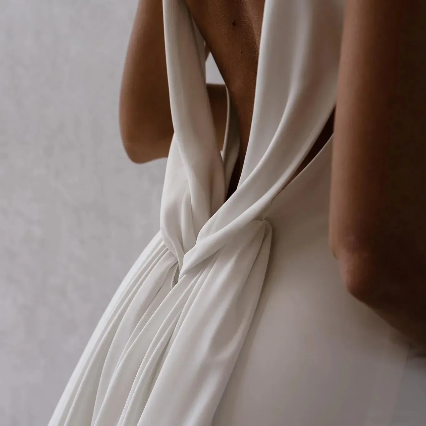 Deep V Neck Crepe Detachable Train Mermaid Wedding Dress Open Back Bridal Gown