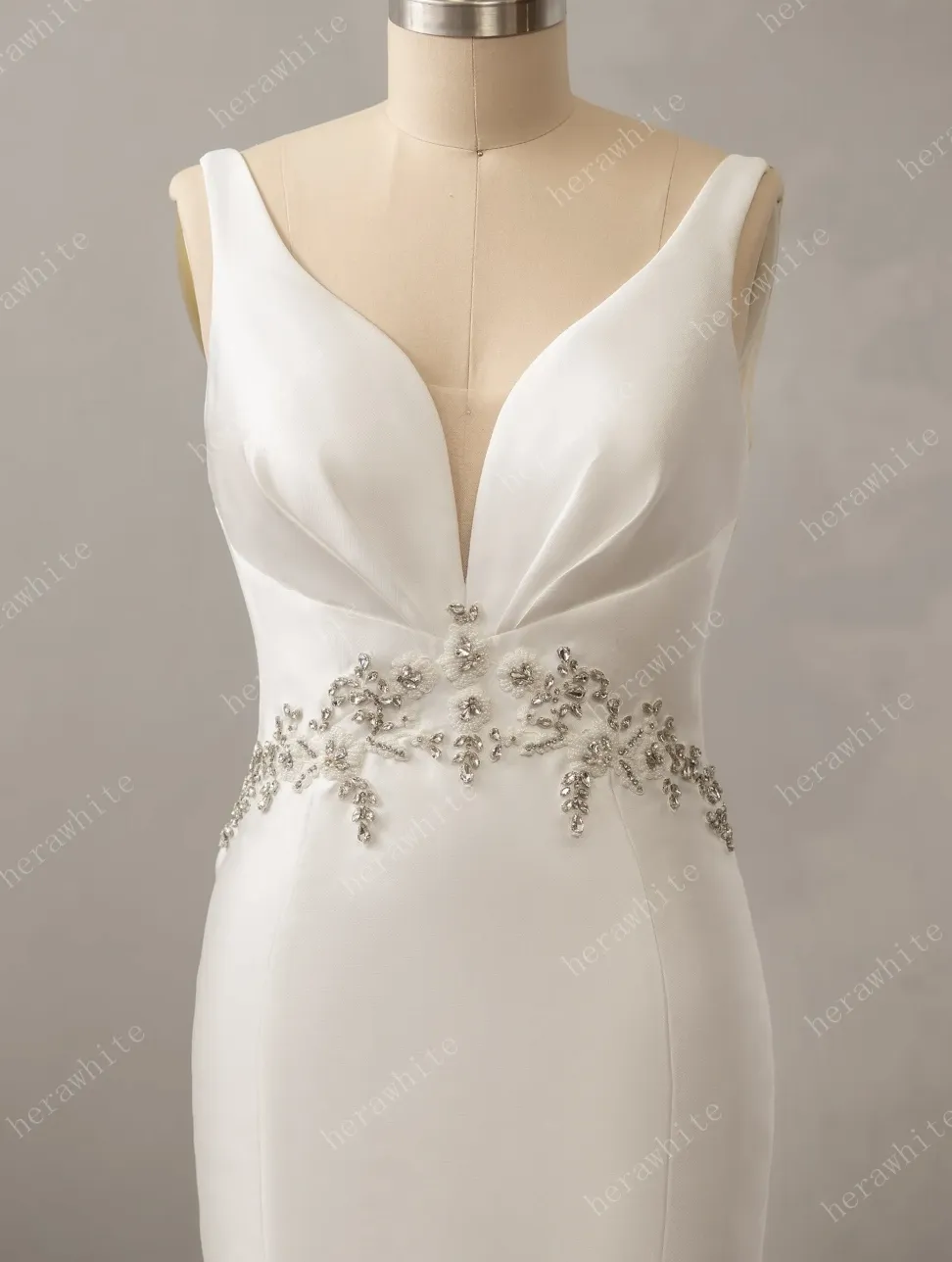 Deep V-Neck Sleeveless with Open Back Wedding Dress