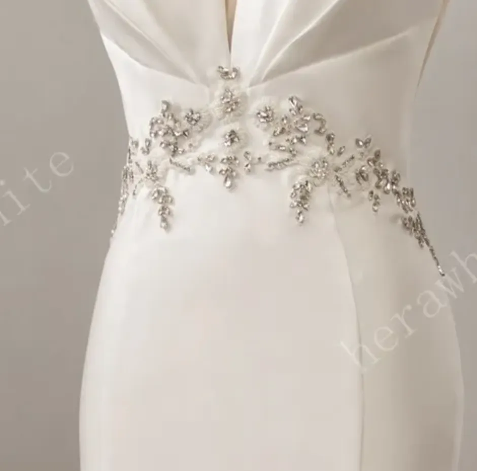 Deep V-Neck Sleeveless with Open Back Wedding Dress