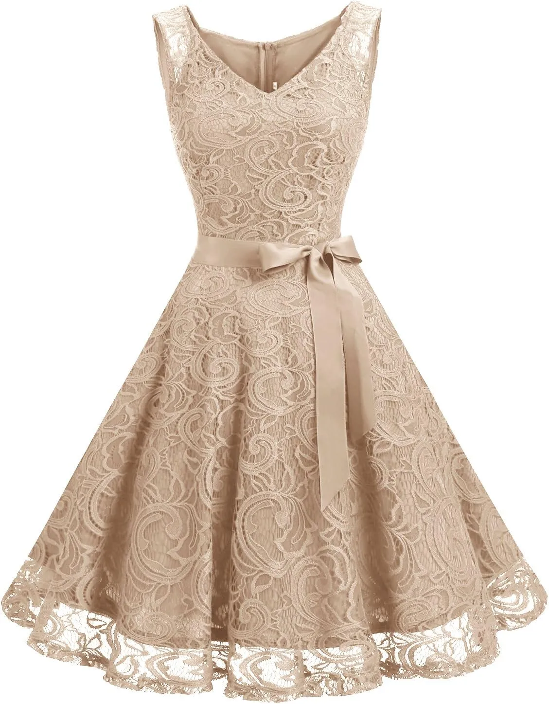 Dressystar Women Floral Lace Bridesmaid Party Dress Short Prom Dress V Neck
