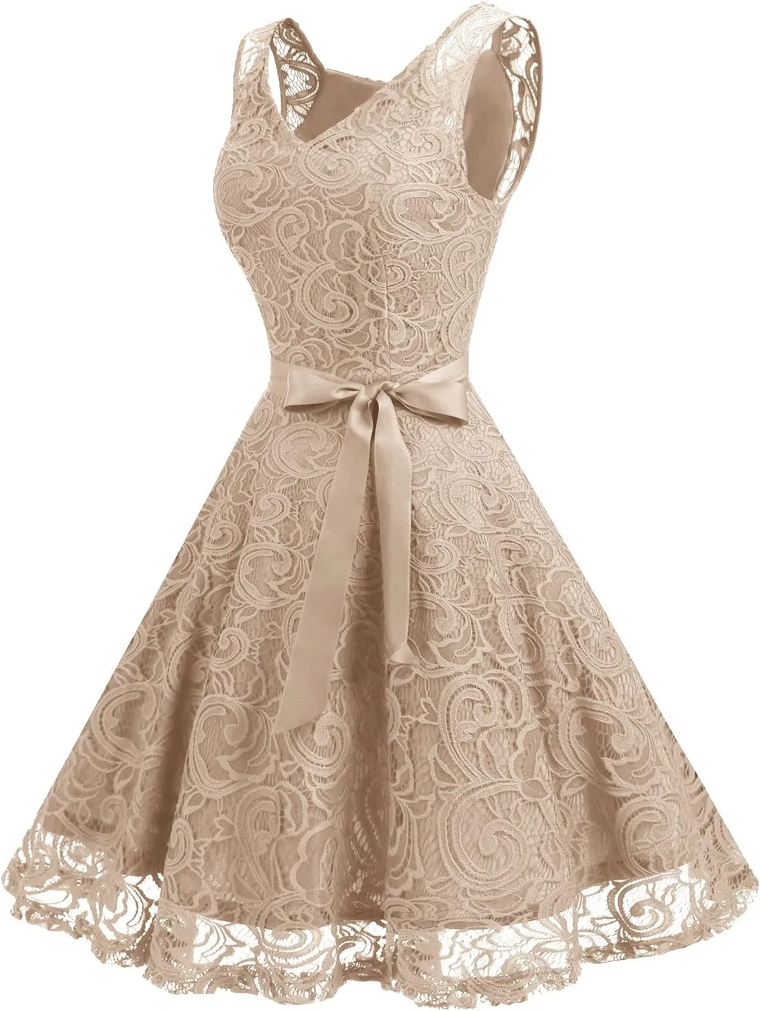 Dressystar Women Floral Lace Bridesmaid Party Dress Short Prom Dress V Neck