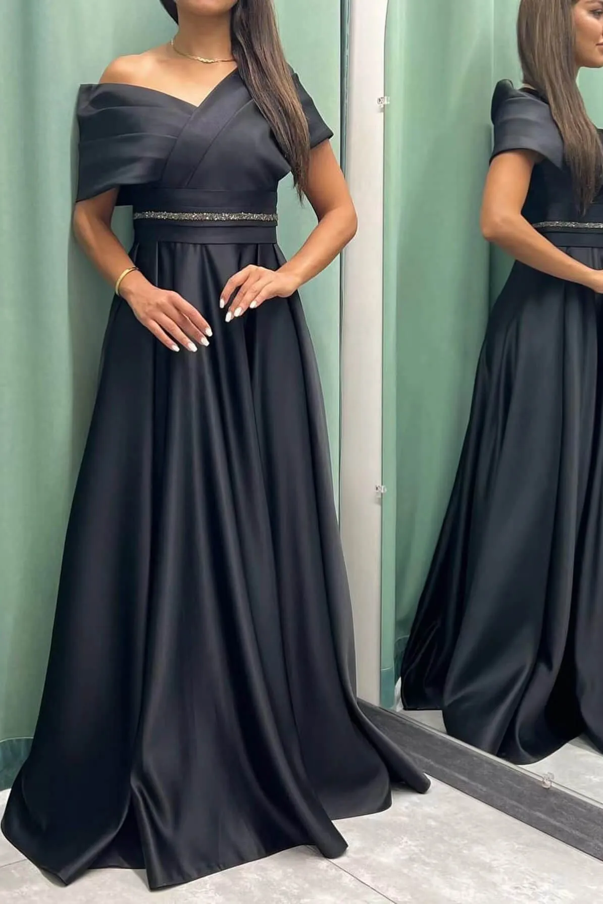 Elegant Off-the-Shoulder Long Evening Dress Pleated and On Sale