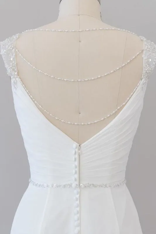 Elegant Ruffle Beading Chiffon Sheath Wedding Dress