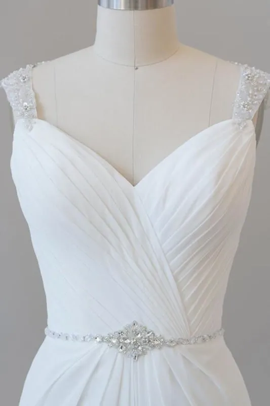 Elegant Ruffle Beading Chiffon Sheath Wedding Dress