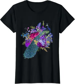 Floral Peacock Colorful Peacocks Boho Style T-Shirt