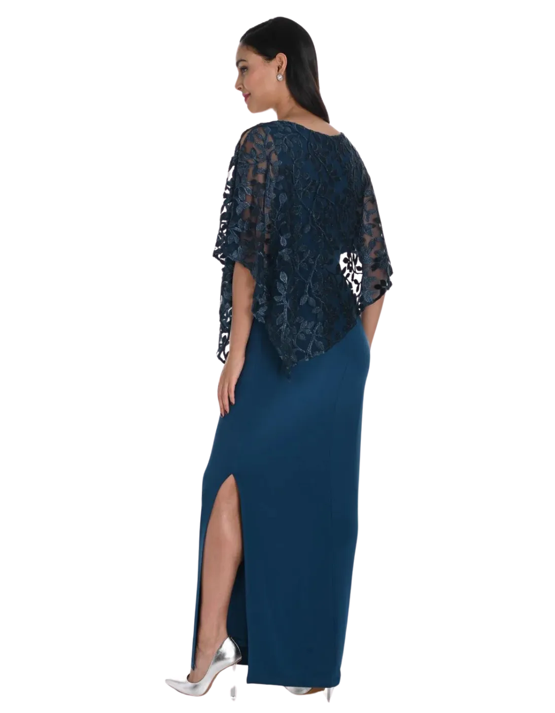 FRANK LYMAN Knit Floral Embroidered Evening Dress