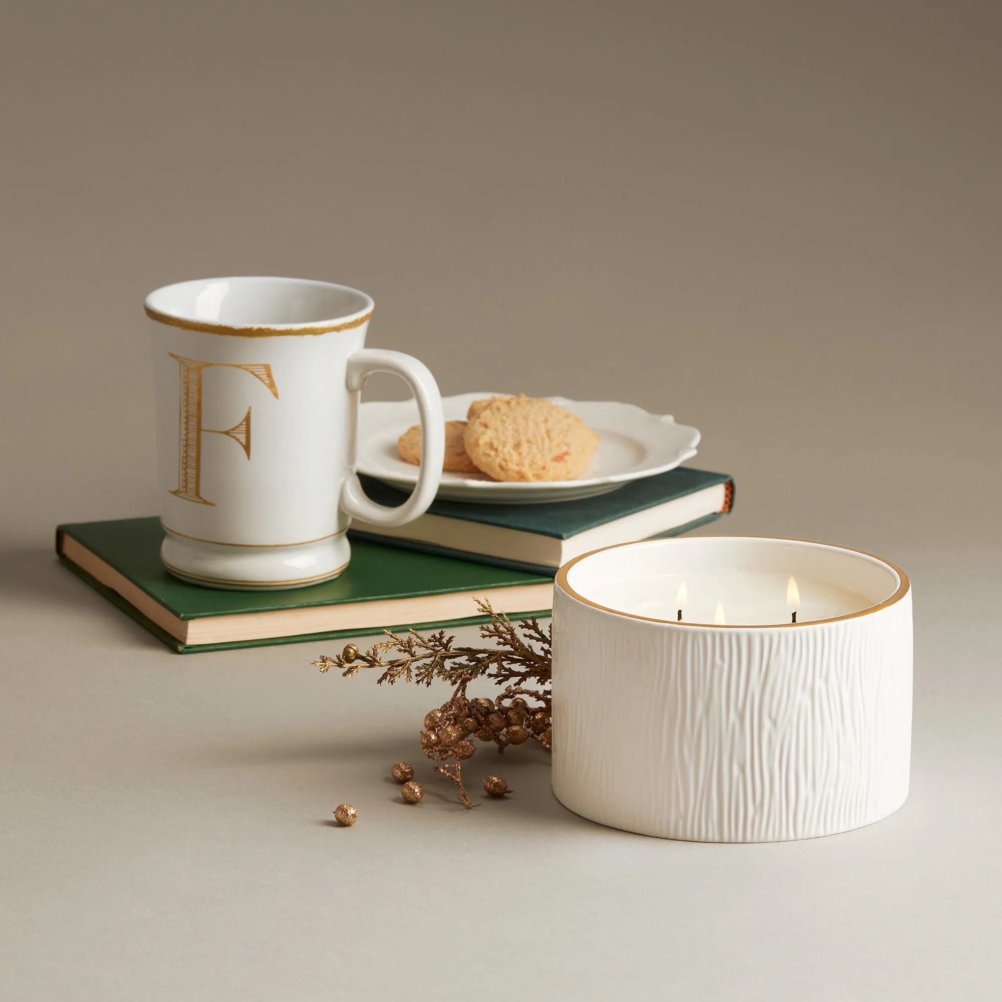 Frasier Fir Gilded Ceramic Poured Candle - 3 Wick