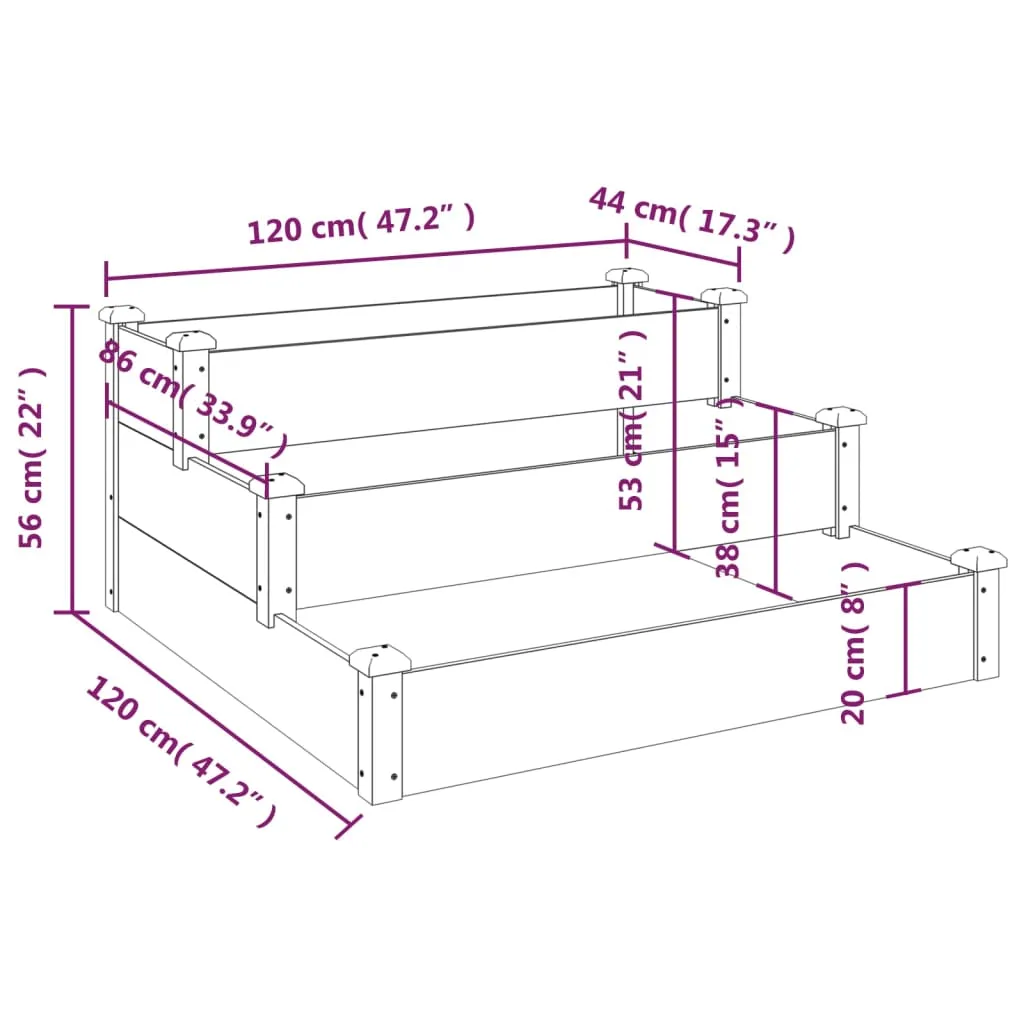 Garden Raised Bed Grey 120x120x56 cm Solid Wood Fir