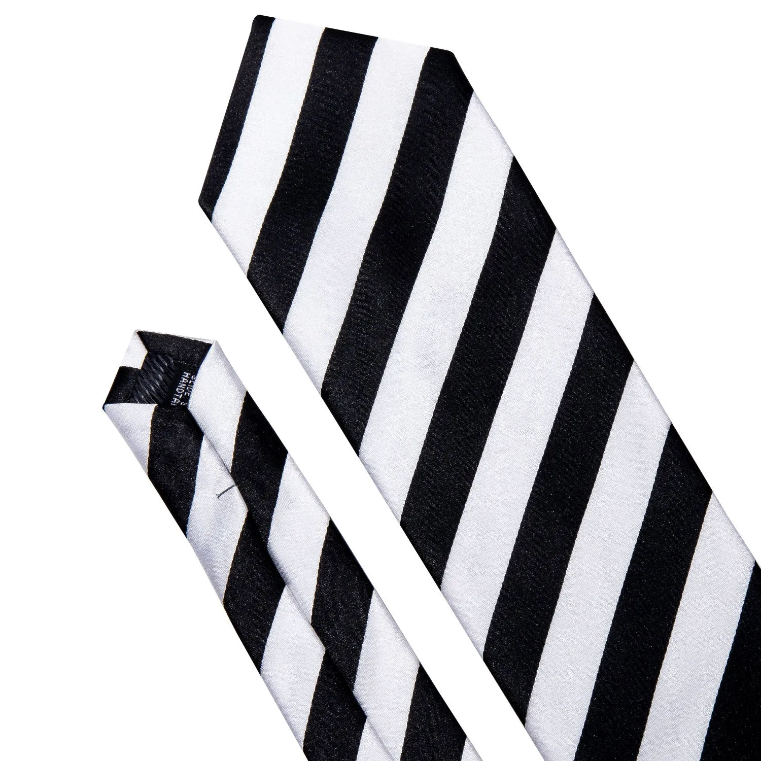 Hi-Tie Black White Striped Men's Necktie Pocket Square Cufflinks Set