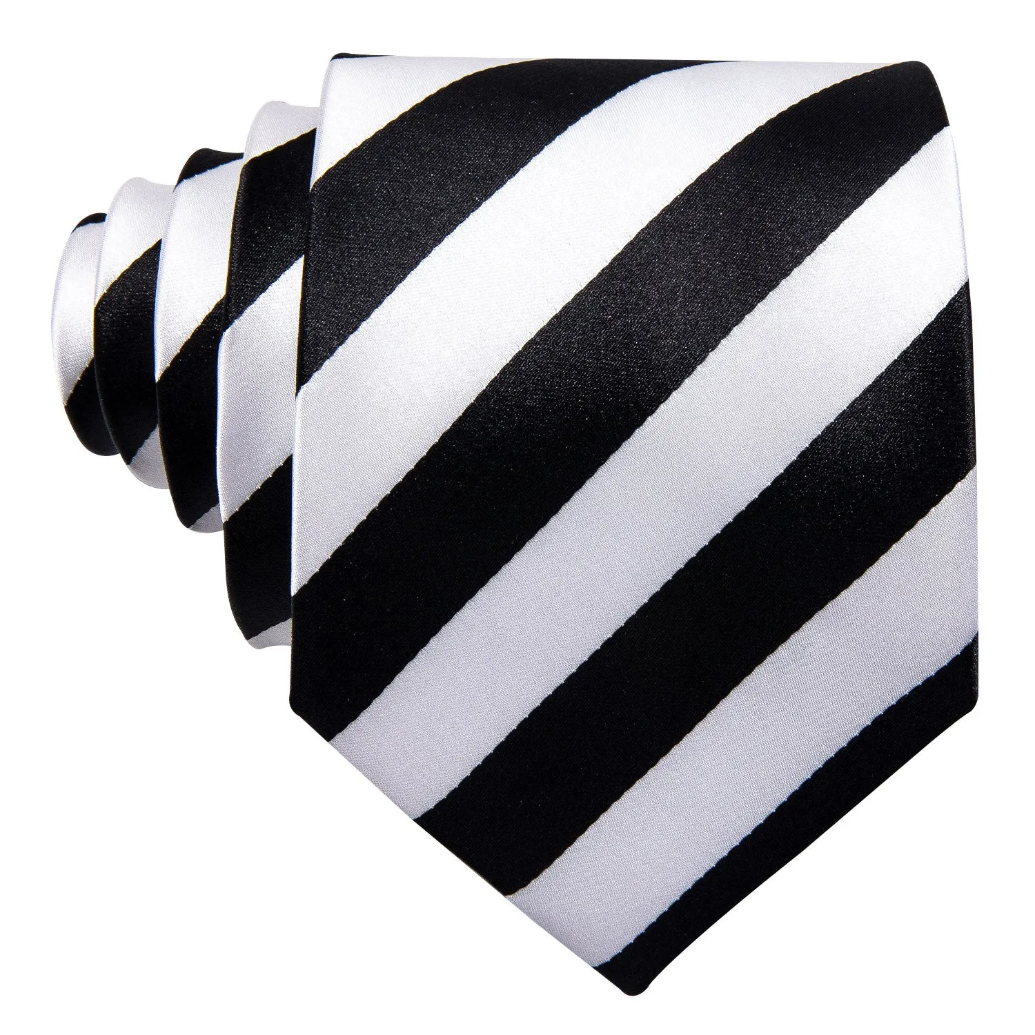 Hi-Tie Black White Striped Men's Necktie Pocket Square Cufflinks Set