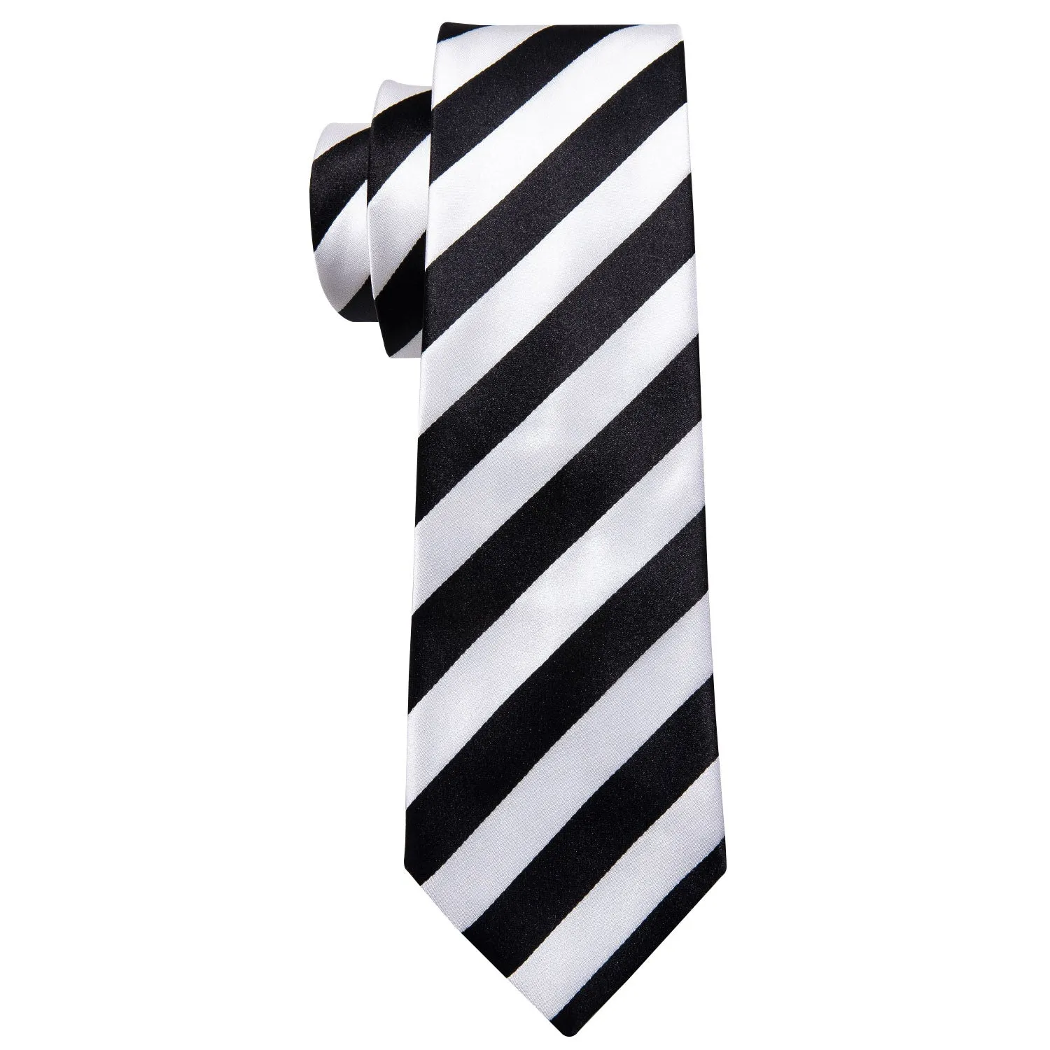 Hi-Tie Black White Striped Men's Necktie Pocket Square Cufflinks Set