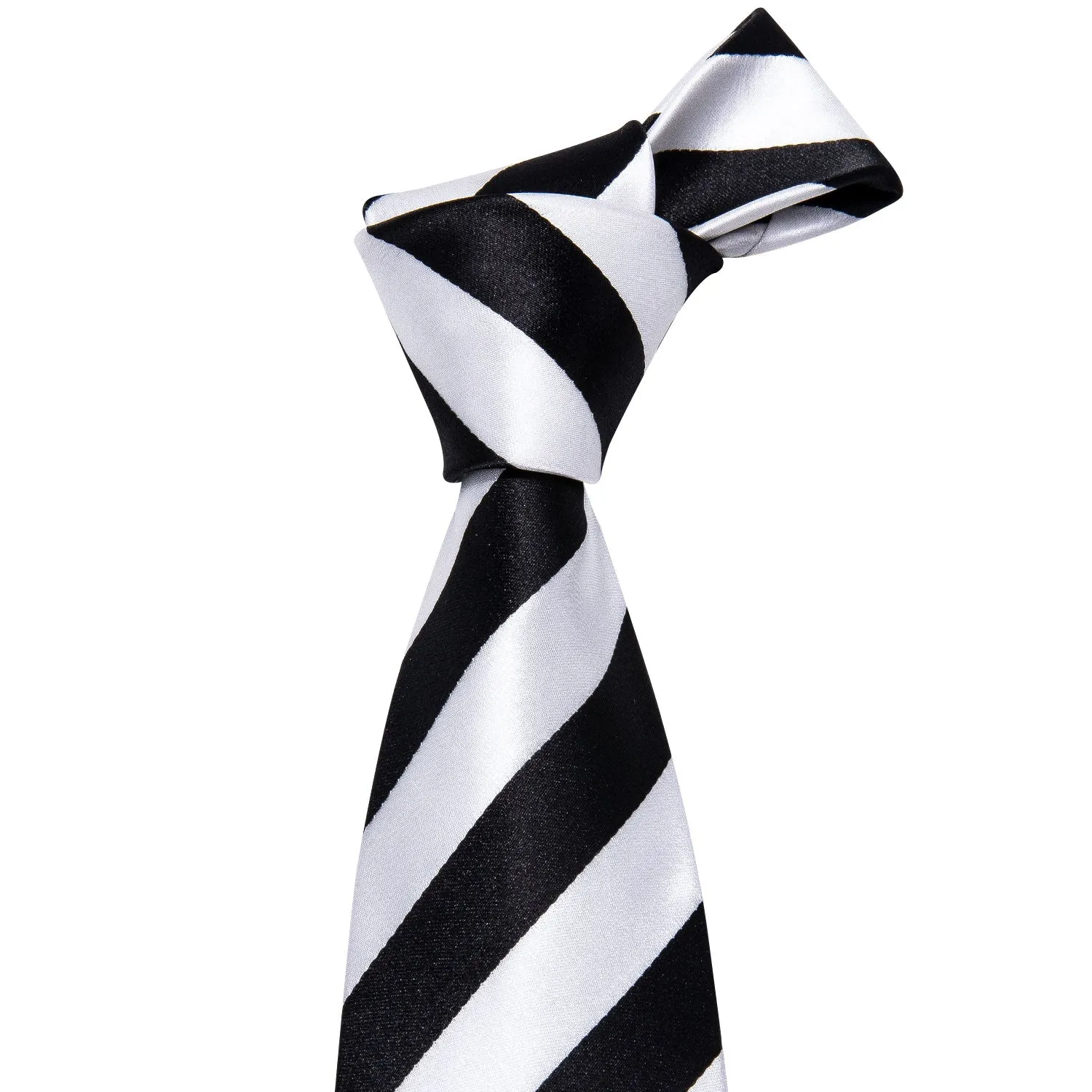 Hi-Tie Black White Striped Men's Necktie Pocket Square Cufflinks Set