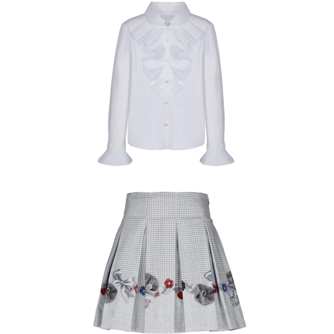 LAPIN HOUSE - Dog Tooth Skirt & Blouse - Grey