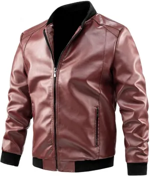 Leather Jacket Autumn Loose Solid Color Zip PU Leather Jacket Short Lapel Motorcycle Leather Jacket Coat Leather