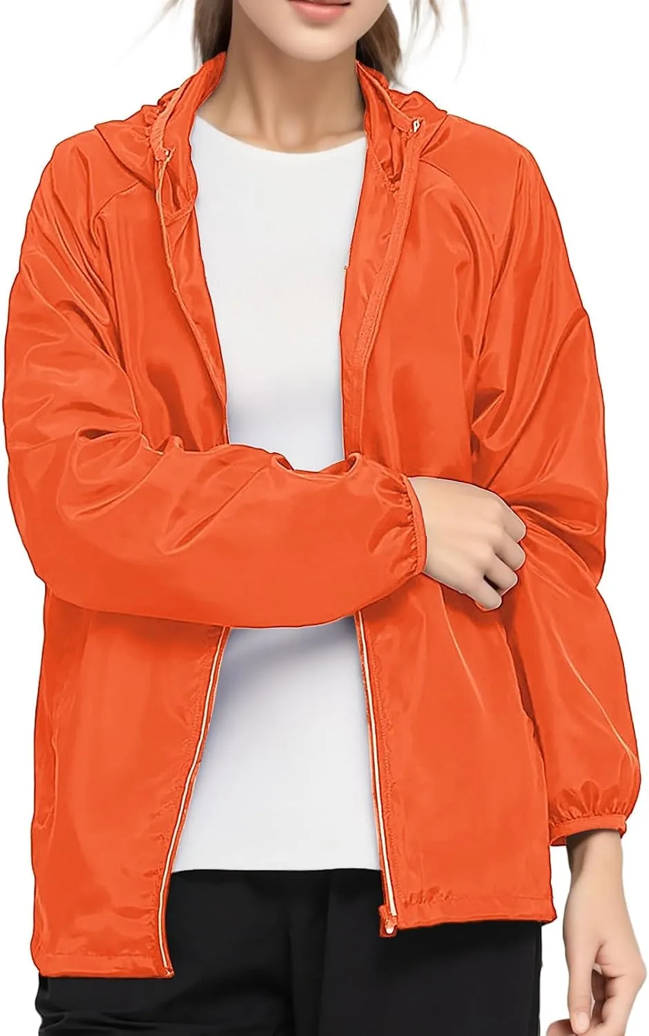 Lightweight Rain Jackets for Women Plain Waterproof Windbreaker Jacket Women Packable Raincoat Rain Coats with Hood