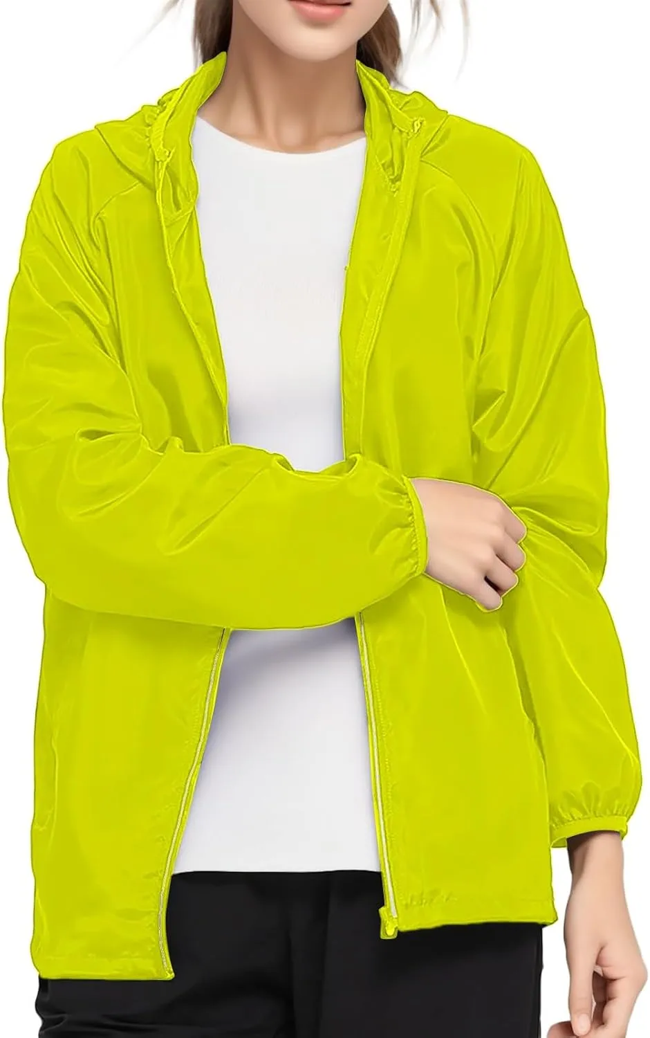 Lightweight Rain Jackets for Women Plain Waterproof Windbreaker Jacket Women Packable Raincoat Rain Coats with Hood