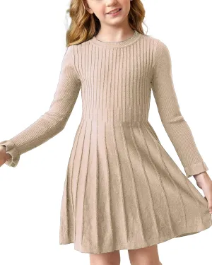 Little Girls Knit Sweater Dress Long Sleeve Ribbed Ruffle Dress Kids Pullover Dresses
