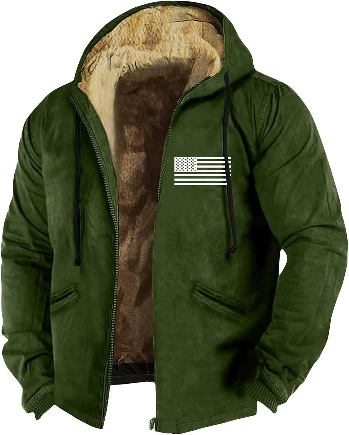 Long Sleeve Coat Graphic Zipper Winter Coats Fleece Fur Lined Jacket Long Sleeve Oversized Hoodies For Men