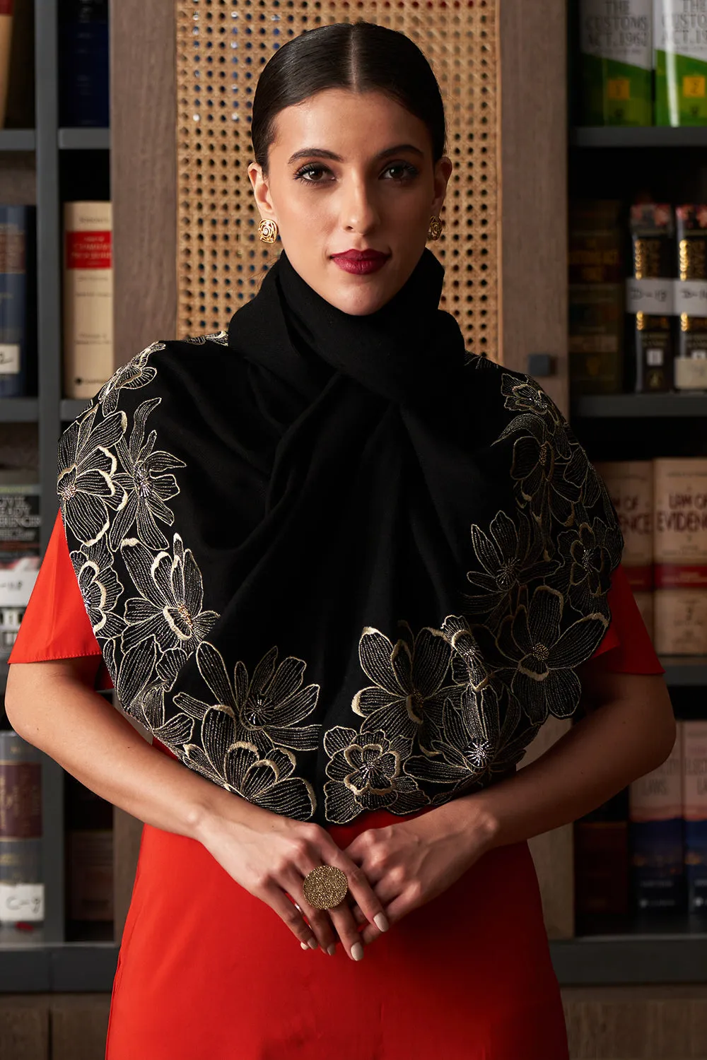 Magnolia Bloom | Embroidered Wool Silk Stole