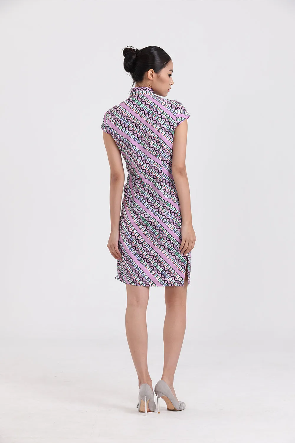 MARJORIE Mahjong Print Cheongsam (Purple/ Green)