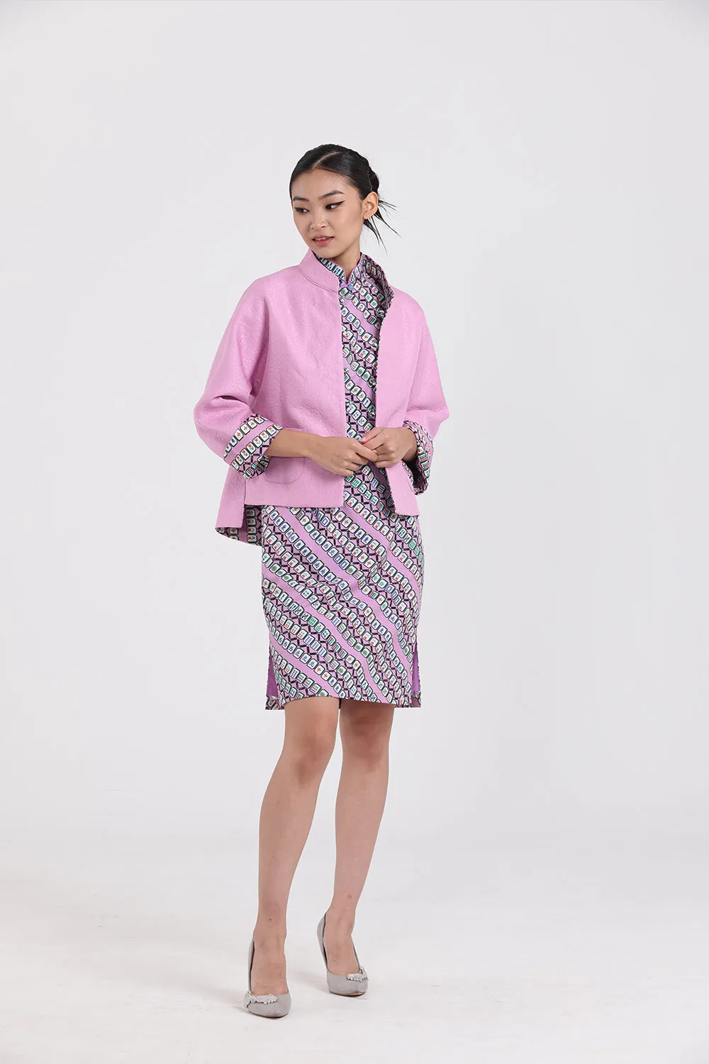 MARJORIE Mahjong Print Cheongsam (Purple/ Green)