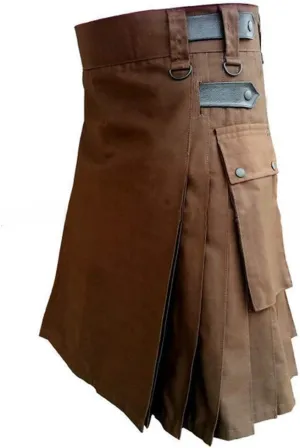 Men Tartan Scottish Style Kilts Medieval Kendo Costume Sport Utility Kilt Plaid Contrast Waistband Pleated Skirt