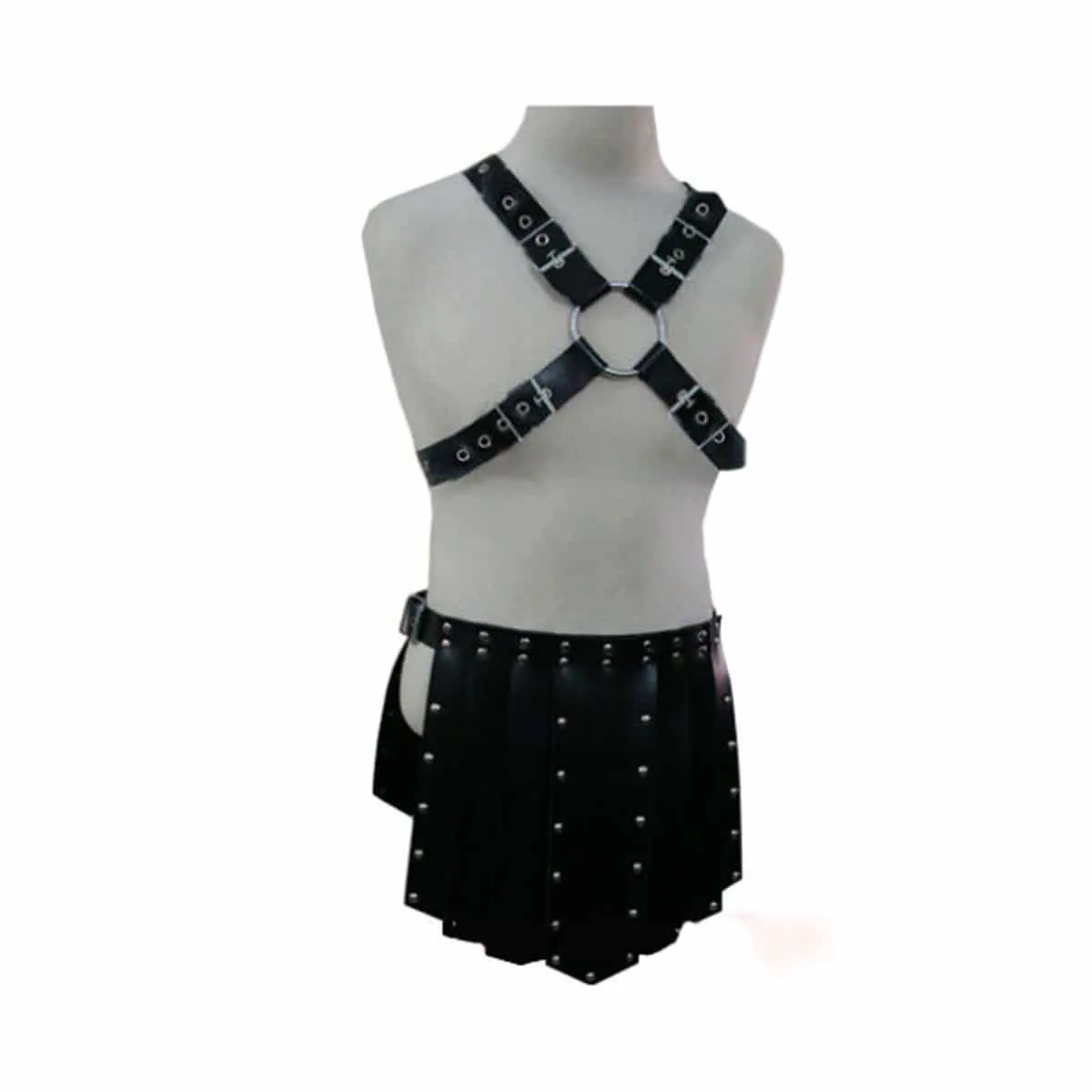 Mens Armour Kilt Black Leather Heavy Duty Gladiator Warrior Set (K4)