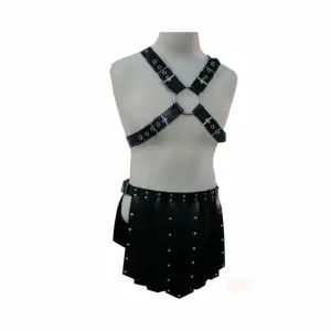 Mens Armour Kilt Black Leather Heavy Duty Gladiator Warrior Set (K4)