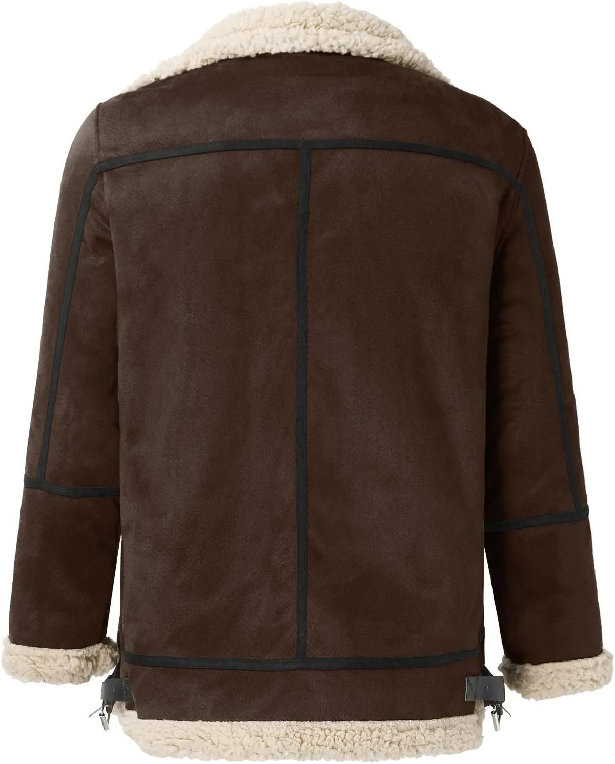 Mens Faux Leather Jacket Cozy Sherpa Fleece Lined Bomber Jackets Winter Coat Heavyweight Suede Faux Fur Trench Coat