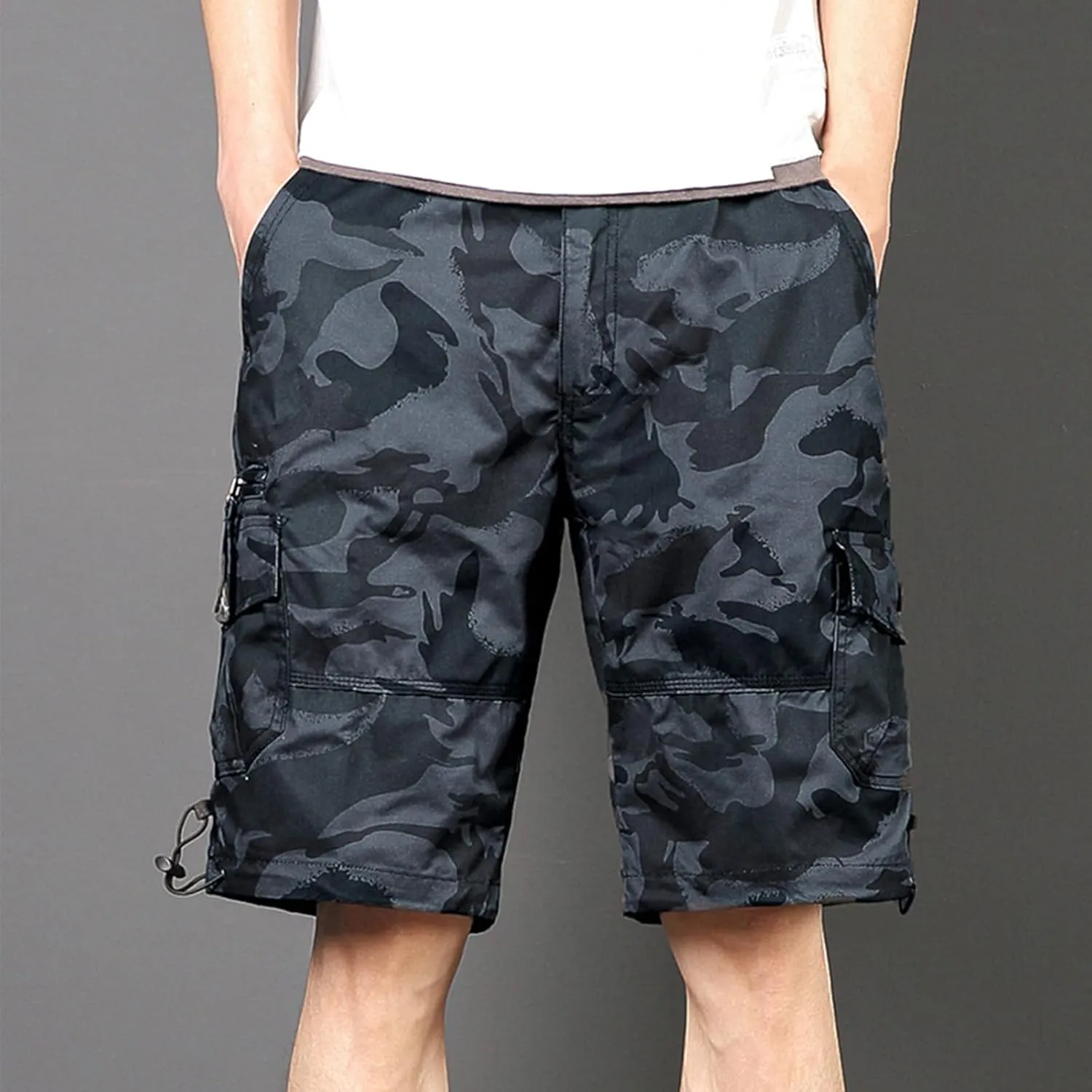 Mens Hiking Cargo Shorts Summer Straight-Leg Jogging Shorts Classic Fit Stretch Waist Sports Pants with Multi Pockets