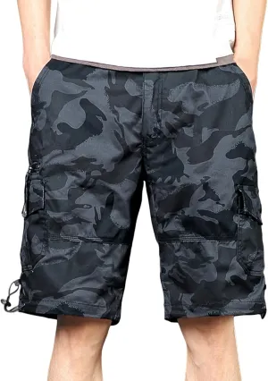 Mens Hiking Cargo Shorts Summer Straight-Leg Jogging Shorts Classic Fit Stretch Waist Sports Pants with Multi Pockets