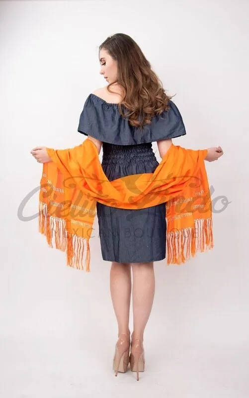 Mexican Denim Embroidered Dress Off the Shoulder