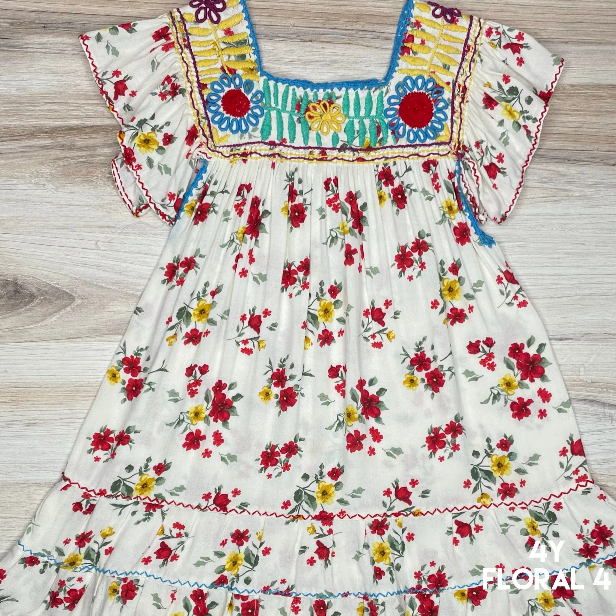 Mexican Girl Dress Rococo Floral Print - Butterfly Sleeve