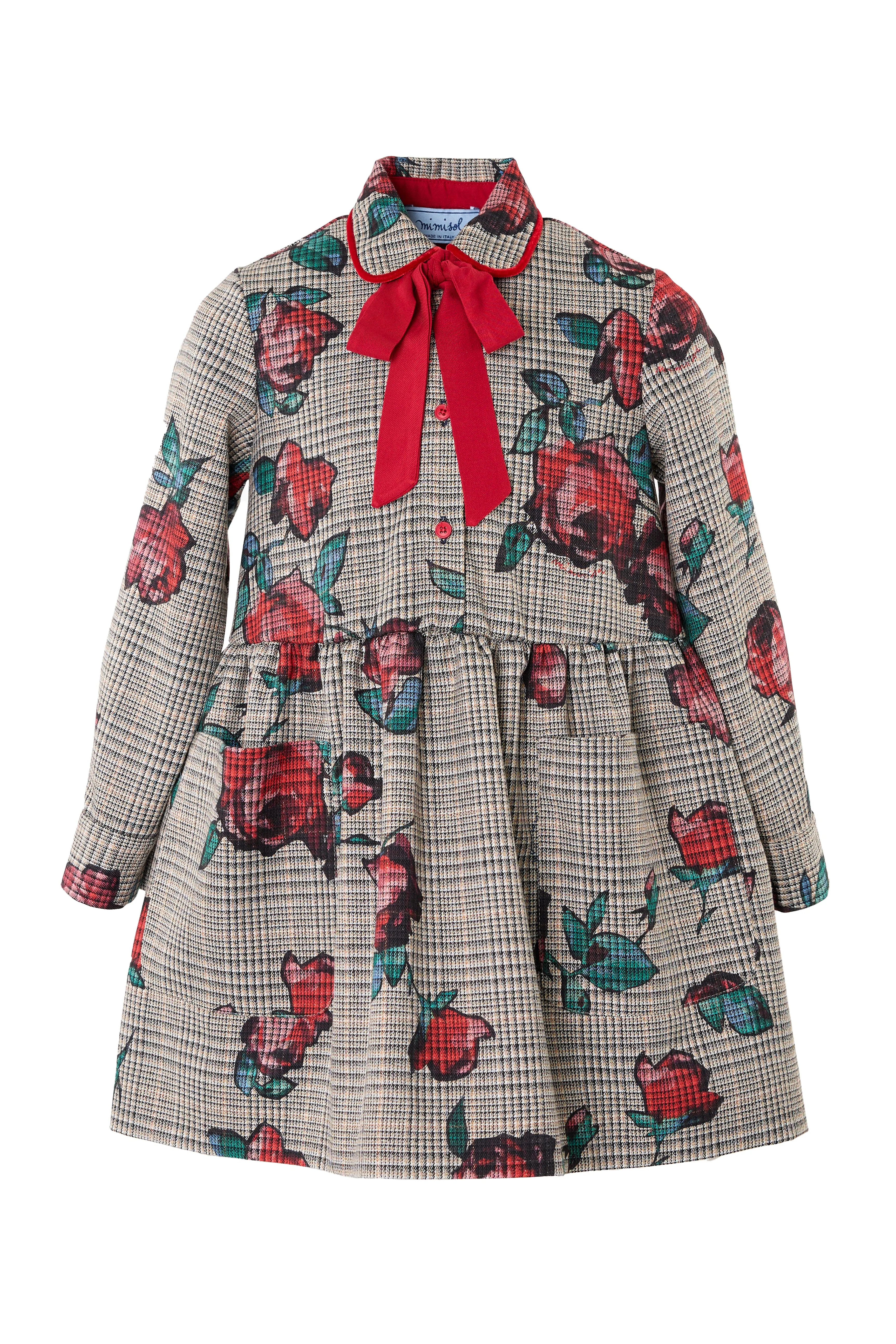Multicolor Rose-Print Prince of Wales Dress
