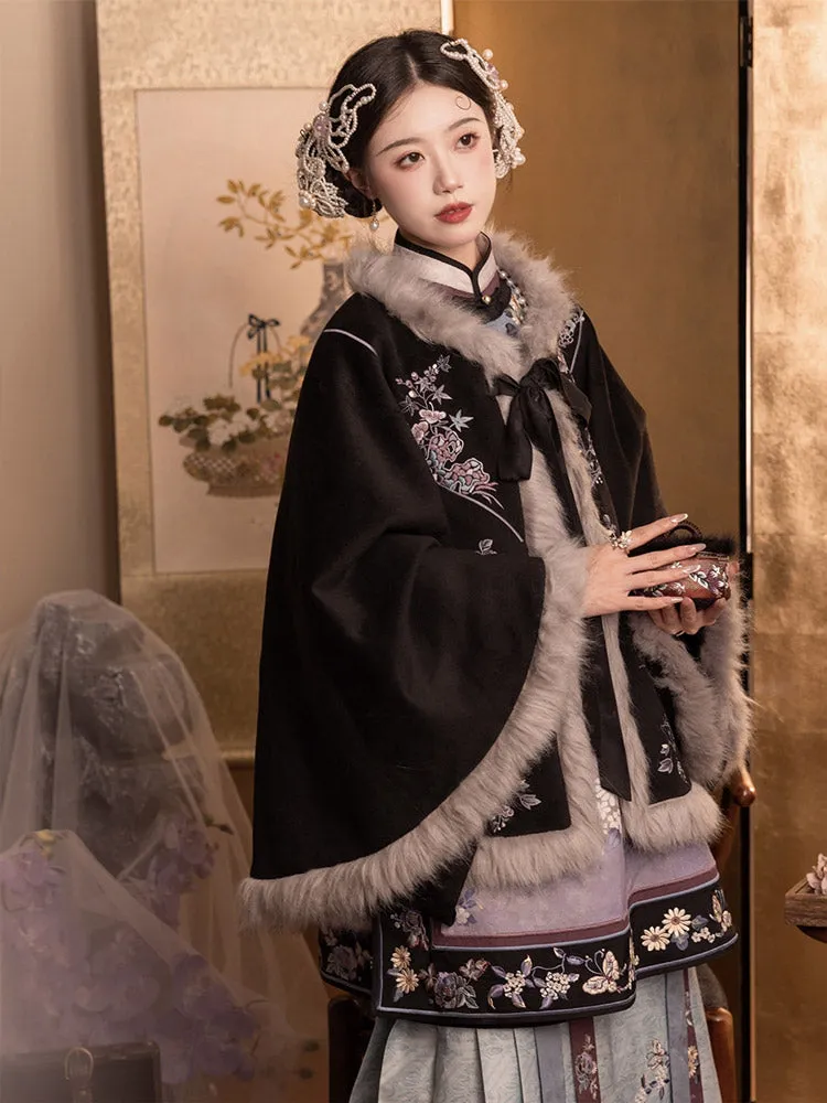 New Chinese Style Purple Cross-collared Suit with Butterfly and Flower Embroidery Qing Dynasty Women's Suit