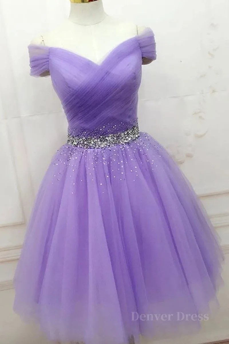 Off Shoulder Sequins Lilac Short Prom Dress Homecoming Dress Off Shoulder Lilac Lavender Formal Graduation Evening Dress