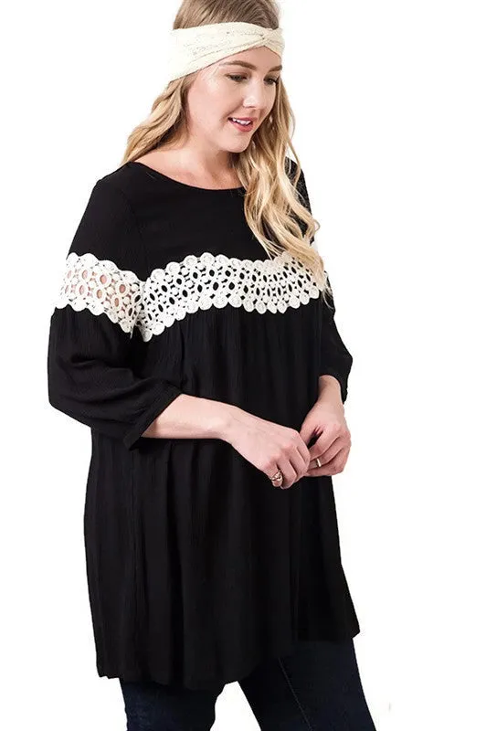 Peak of Lace Baby Doll Dress, Black