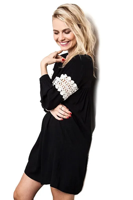 Peak of Lace Baby Doll Dress, Black