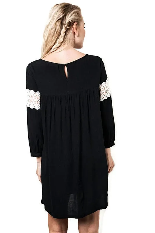 Peak of Lace Baby Doll Dress, Black