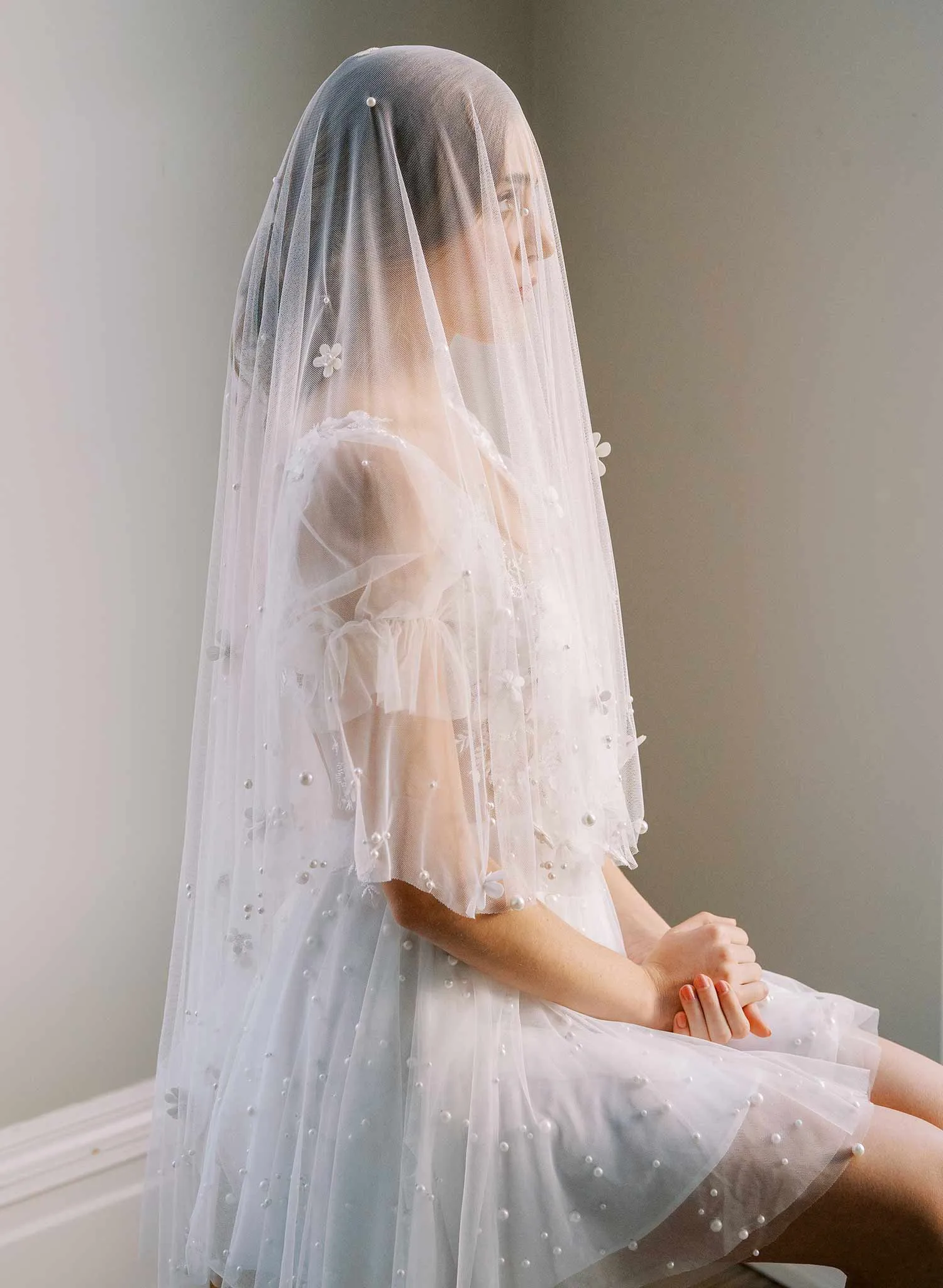 Primrose embroidered blossoms veil with blusher - Style #2477